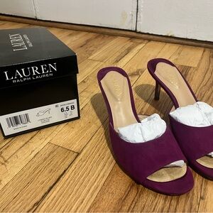 Lauren Ralph Lauren Purple Suede Open-Toe Mule Heels